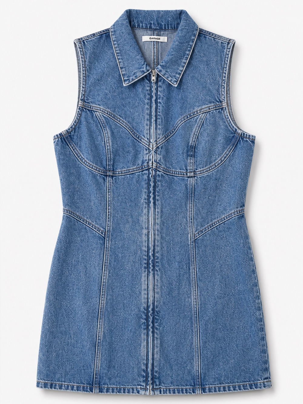 Grlfrnd Sleeveless Collared Denim Shift Dress